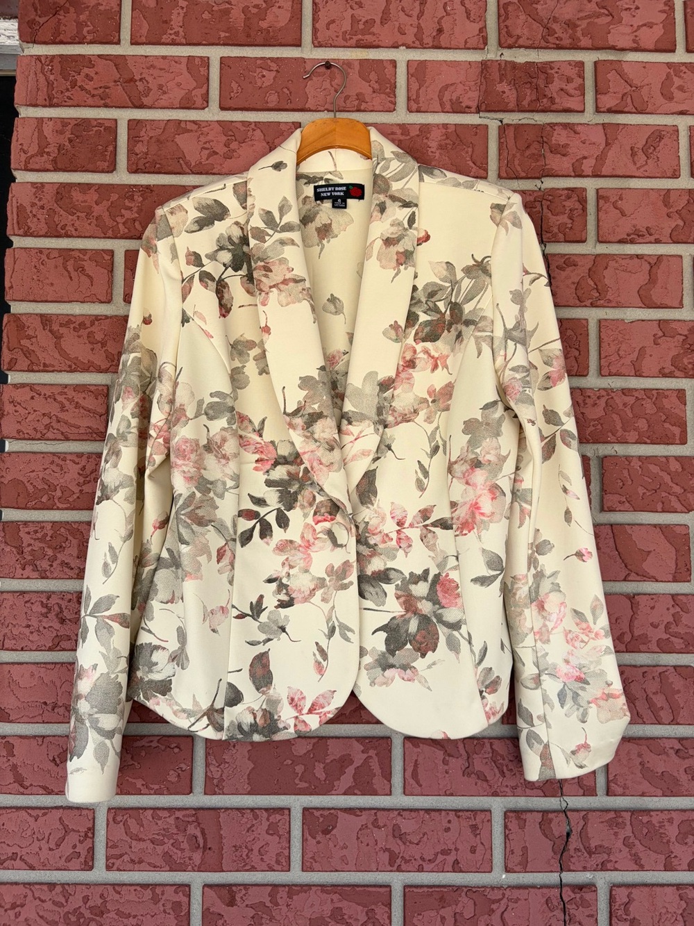 Cream Floral Notch-Collar Blazer Jacket